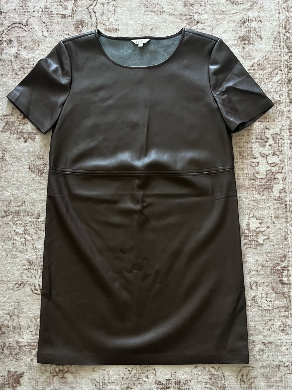 Z Supply Brown Faux Leather Short Sleeve Shift Sheath Dress